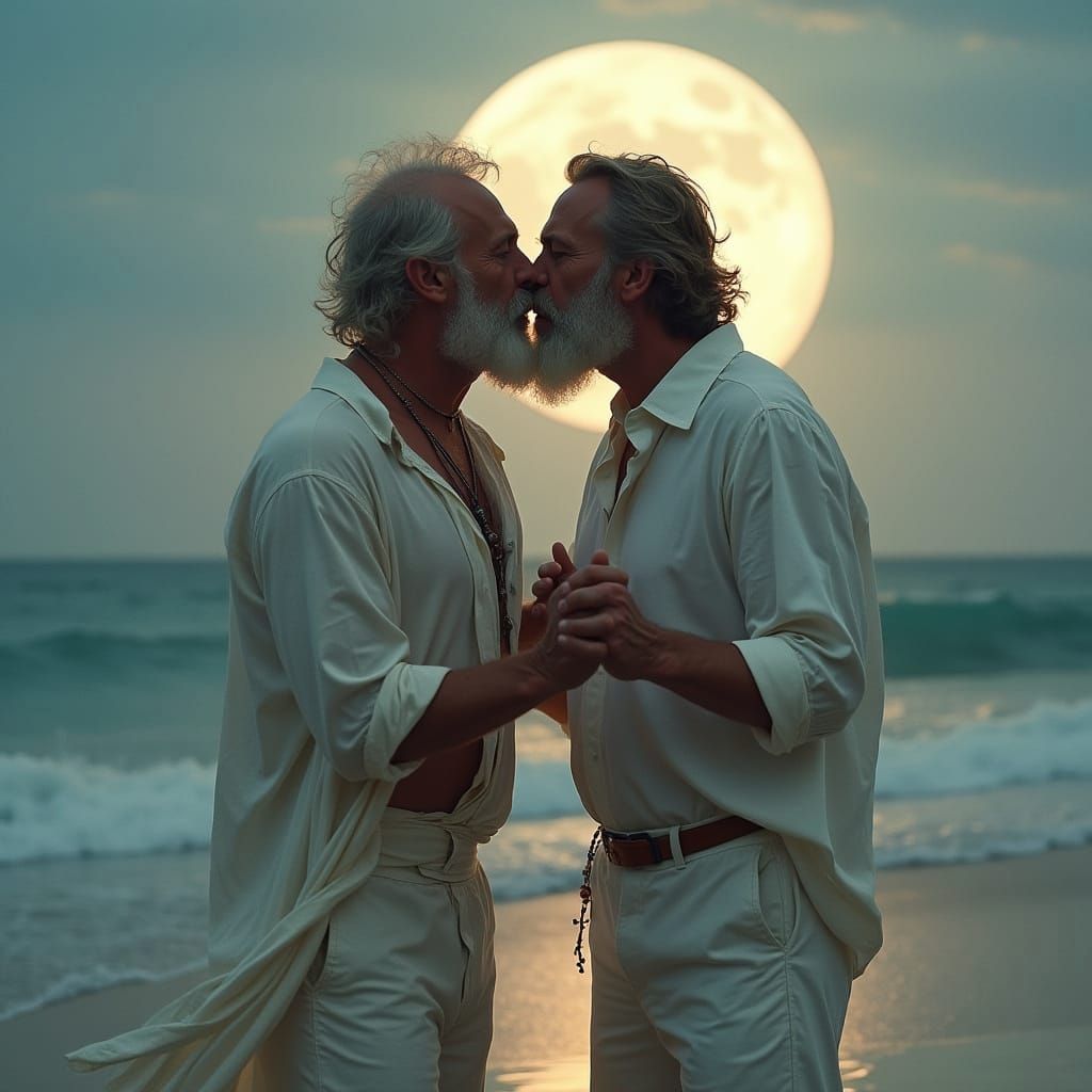Moonlit Beach Dance of Two Gentle Elders