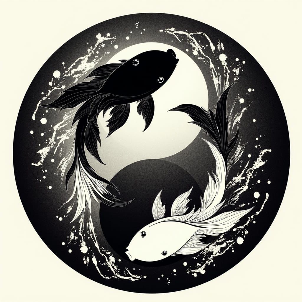Yin-Yang Fish in Harmonious Balance Illustration