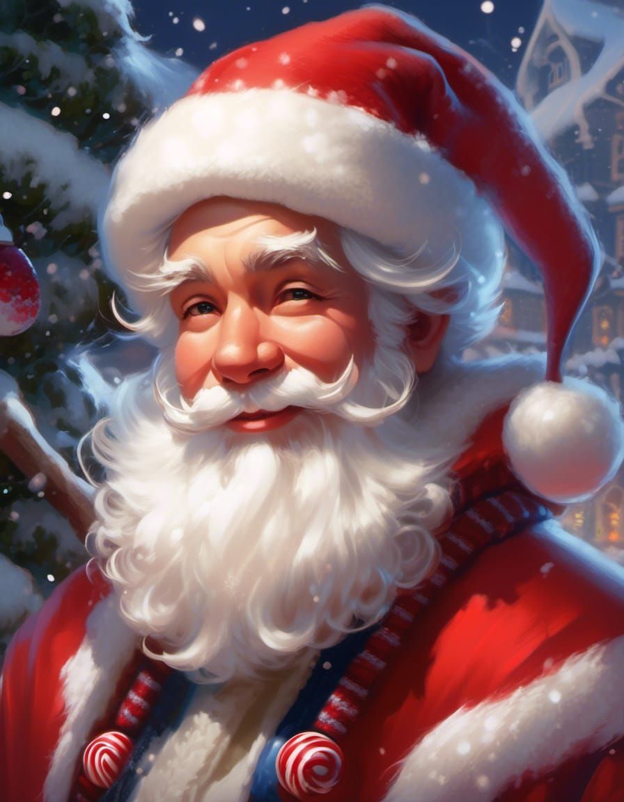 Handsome Santa Claus Portrait with Snowflakes