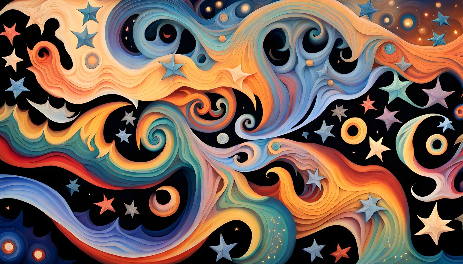 Iridescent Stars in Aboriginal-Like Impasto Painting