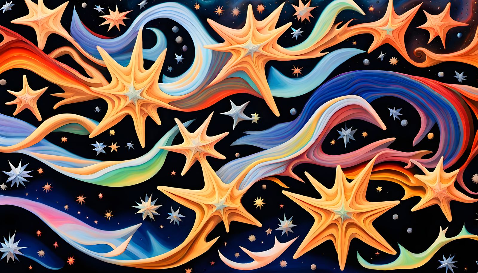 Iridescent Stars Form Cosmic Beings: Aboriginal-Style Impast...