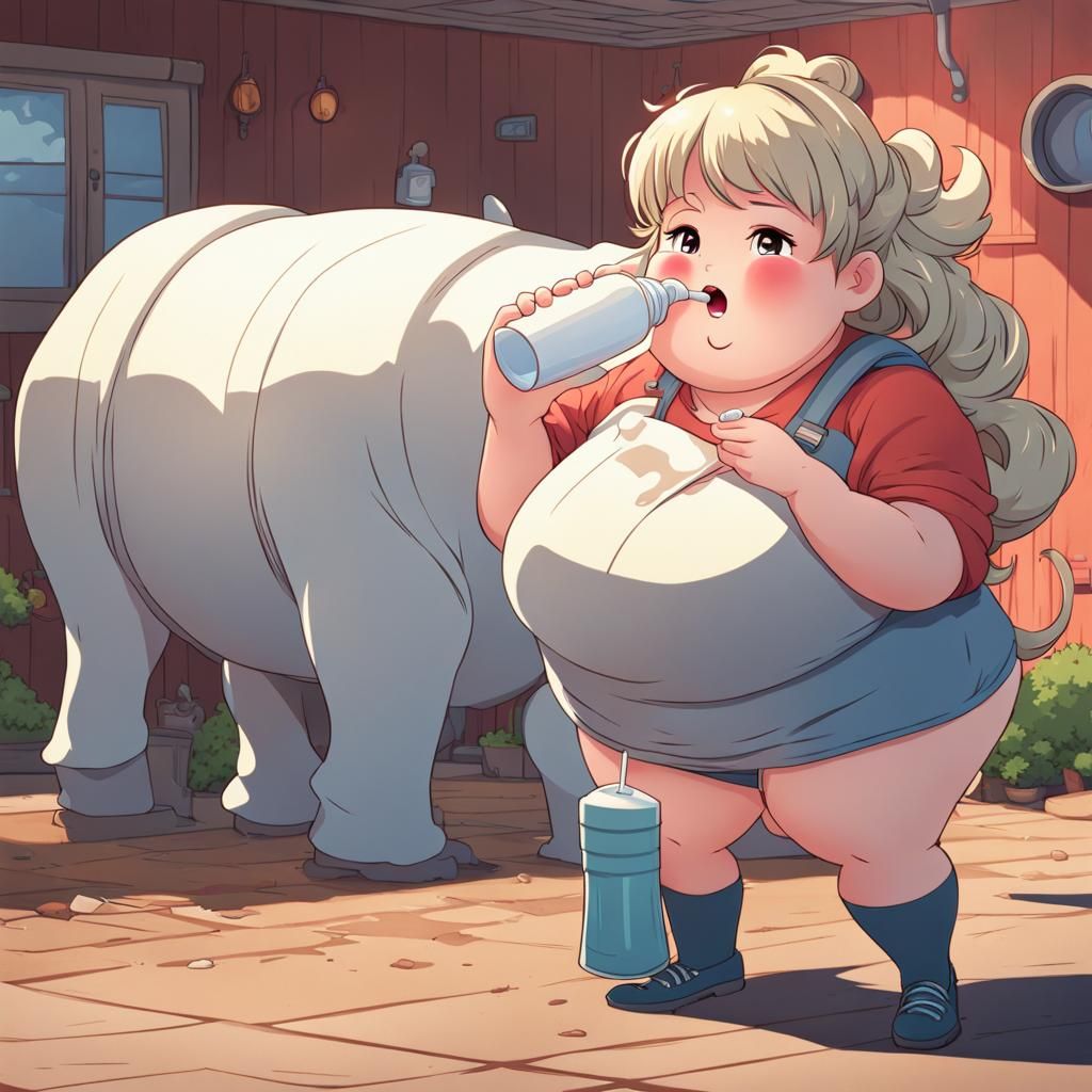 Anime Style Girl Drinks Milk, Gains Weight