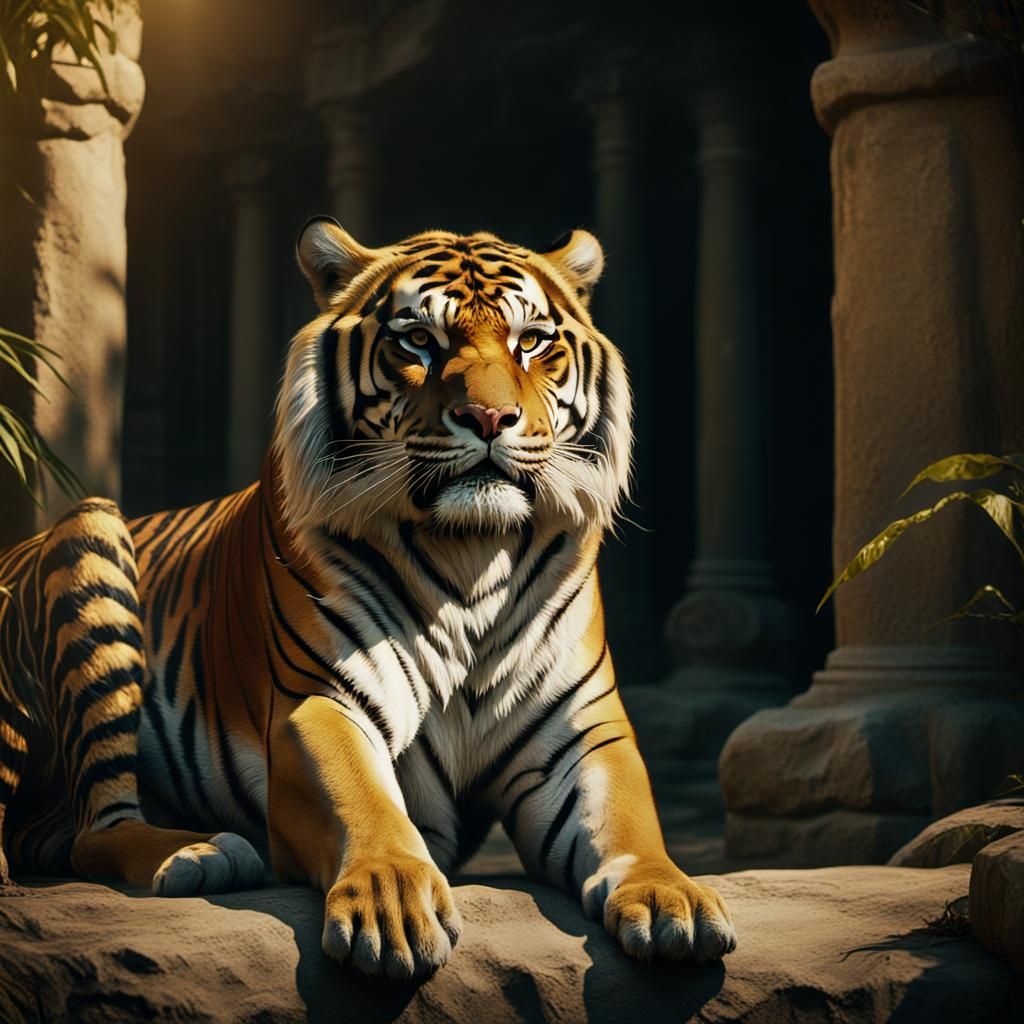 Majestic Tiger in Luxurious Environment: Cinematic Still