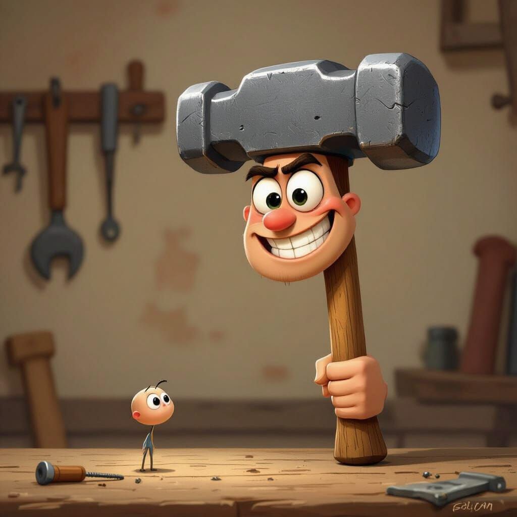 Hammer with Arrogant Grin in Cartoon Style
