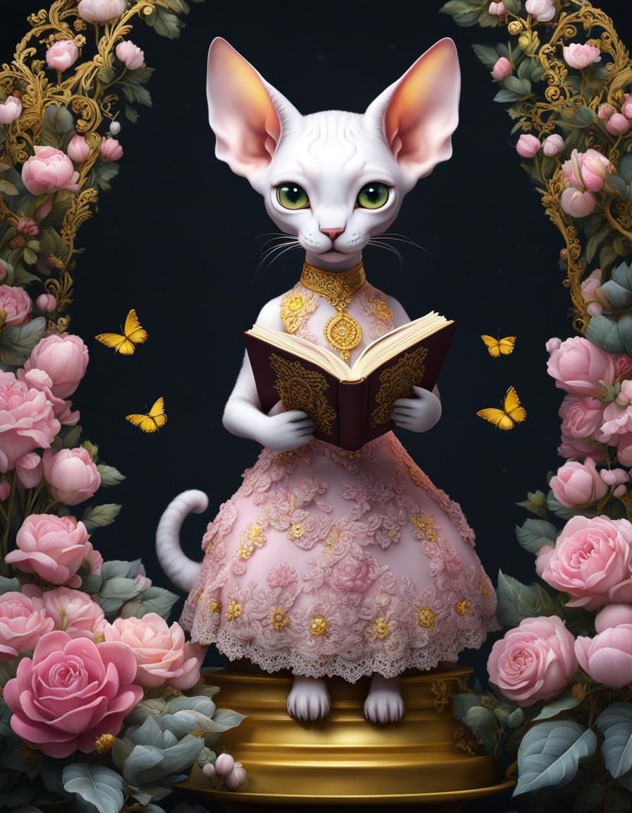 Chibi Sphynx Cat as Winter Goddess Painting