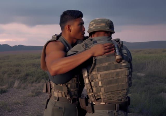 Soldier Helping Wounded Friend: Photorealistic 8K