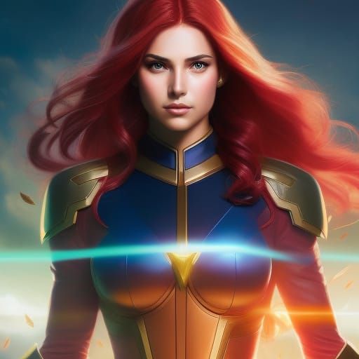 Jean Grey Phoenix with Red Aura, Digital Anime Painting