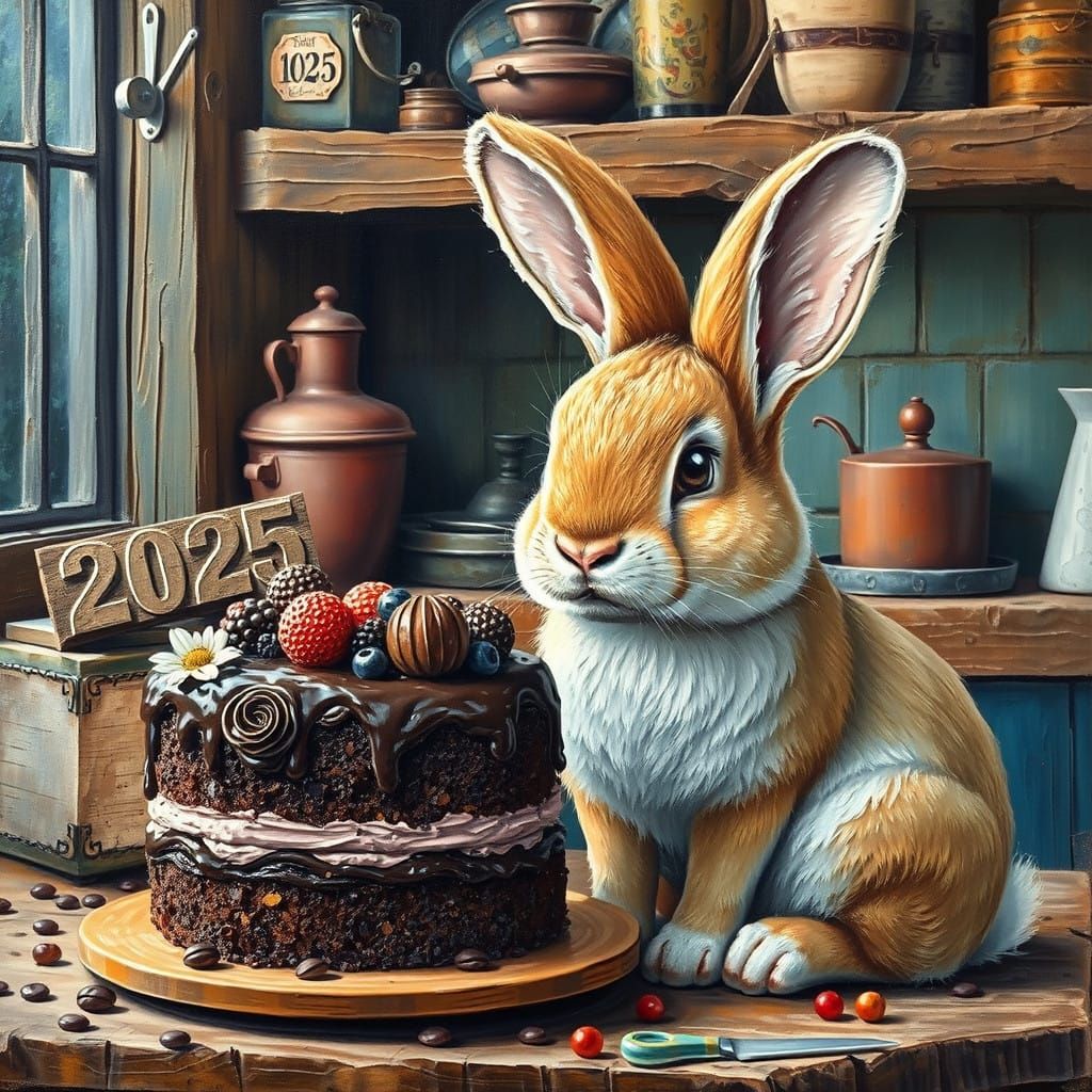 A Peaceful Rabbit Celebrates New Year in a Vibrant Kitchen S...