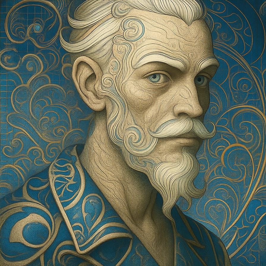 Art Nouveau Man with White Hair and Moustache