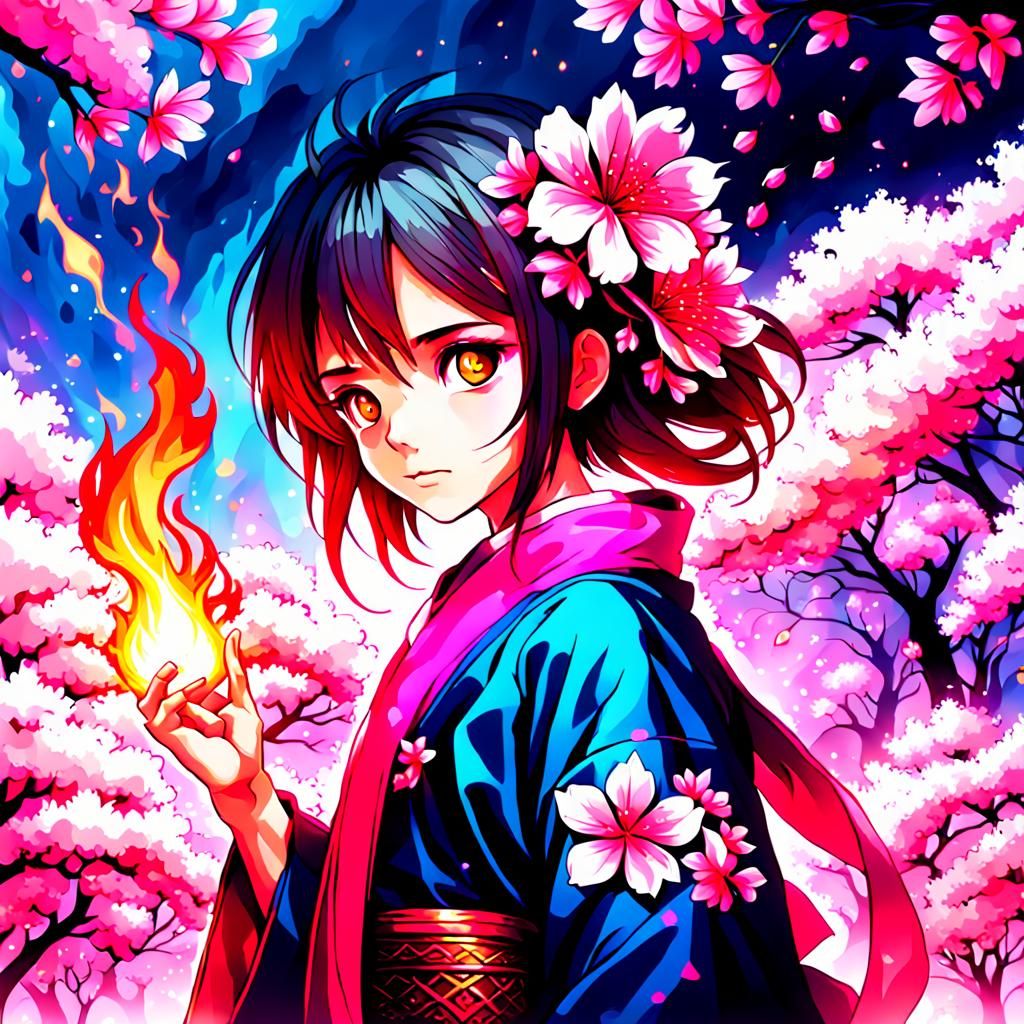Hot Pink Sakura Fantasy Made of Fire