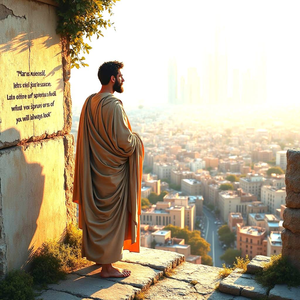 Marcus Aurelius Gazes at Modern City From Ruins