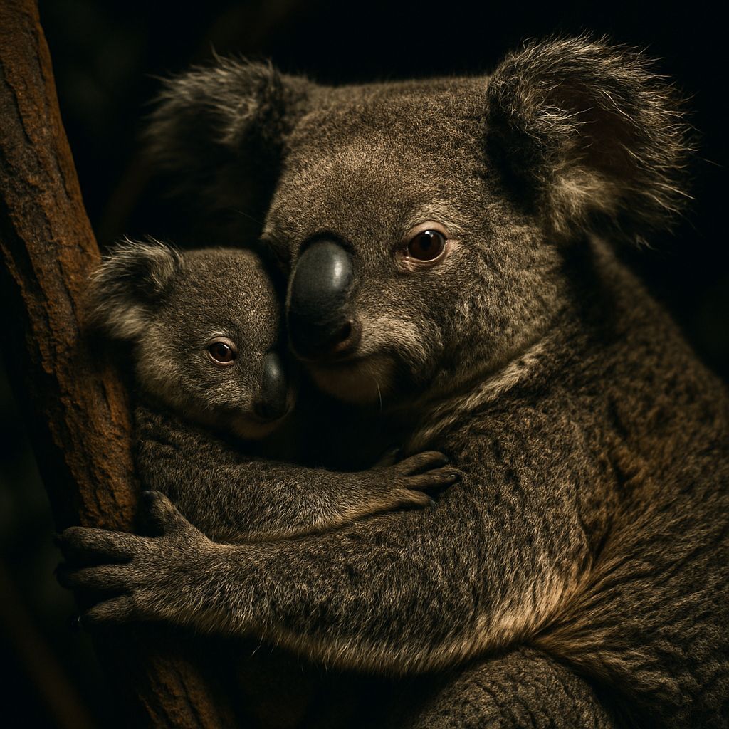 Mother Koala and Joey in Eucalyptus Tree