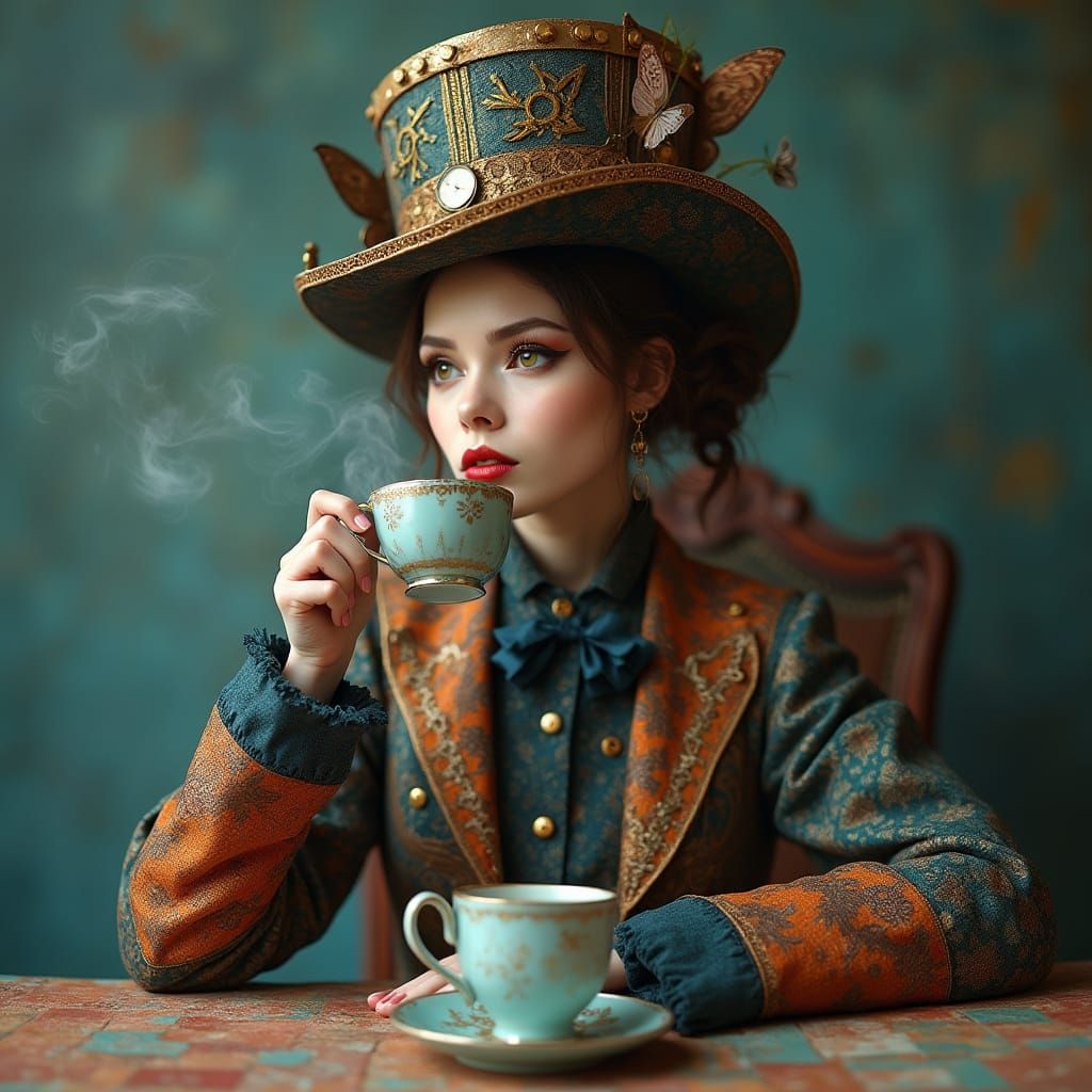 Steampunk Tea Party: A Whimsical Digital Portrait