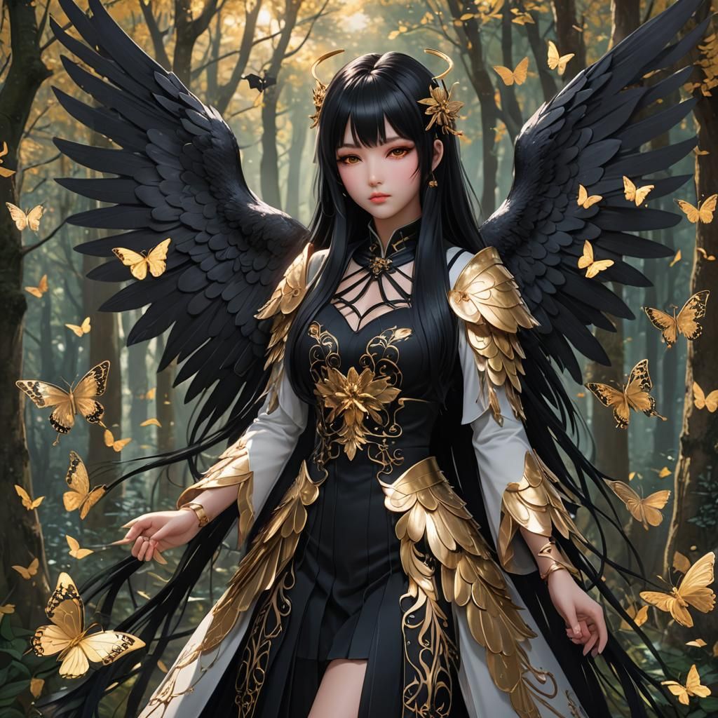 Gothic Anime Angel in Magical Forest