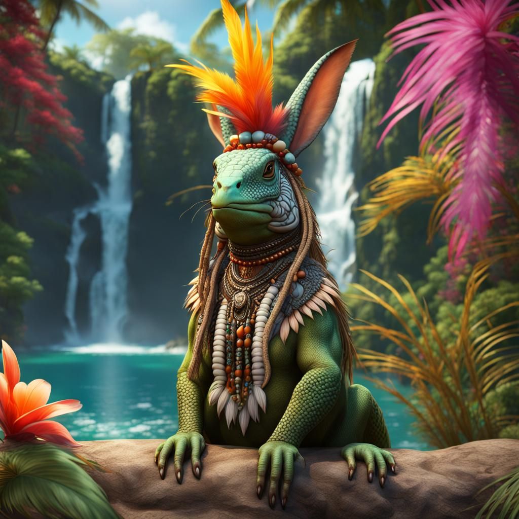 Iguana Bunny in Tahitian Tribal Style