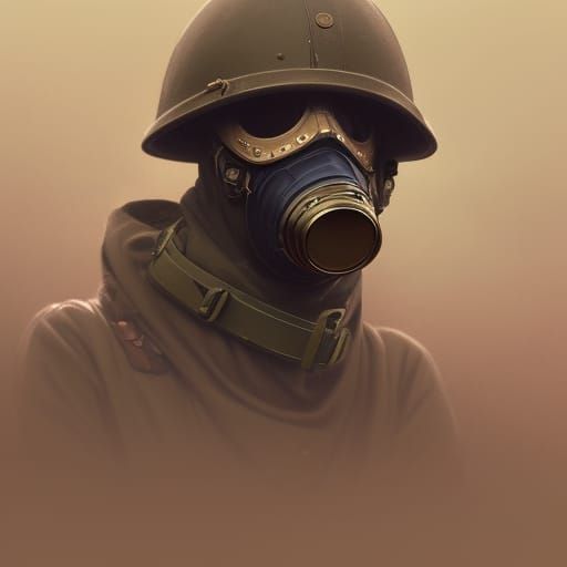 WWI Soldier in Gas Mask: Dark Battlefield Art