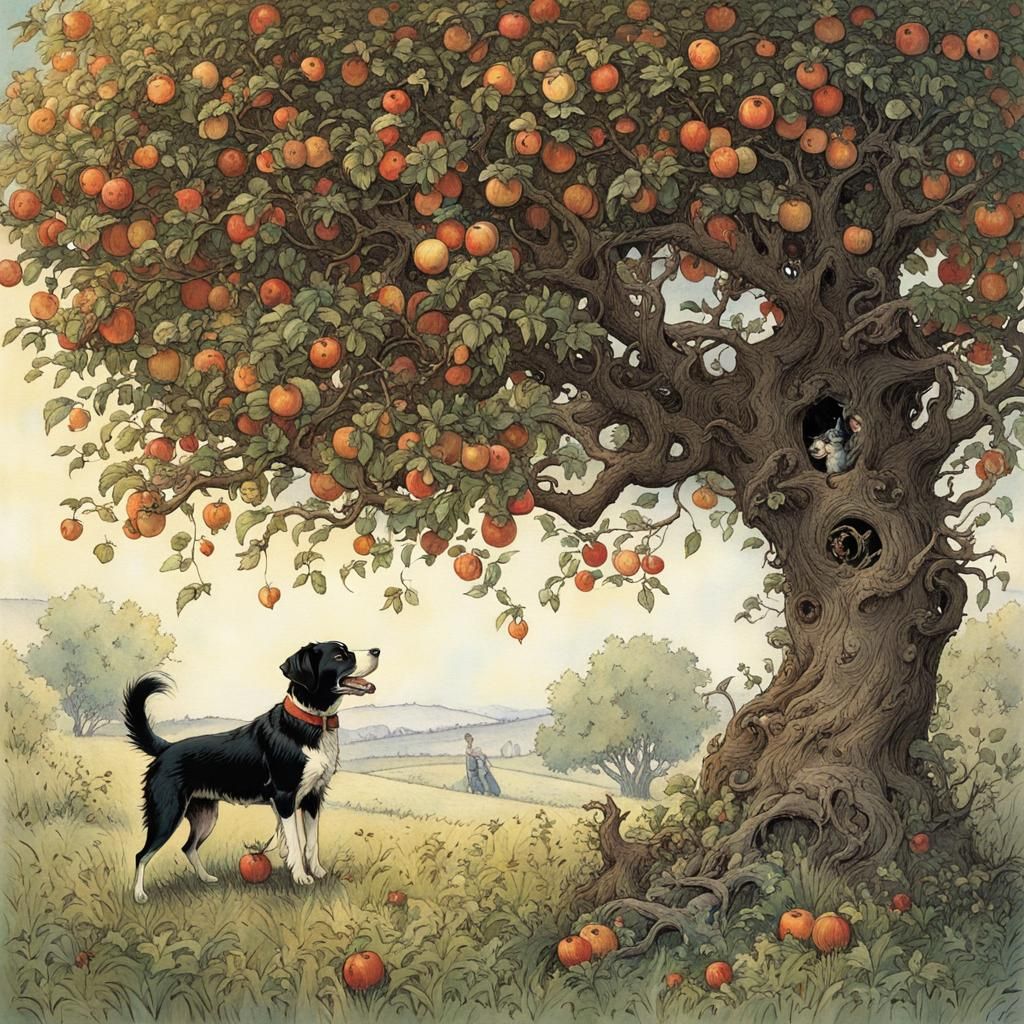 Boys Hide in Apple Tree, Children's Book Illustration
