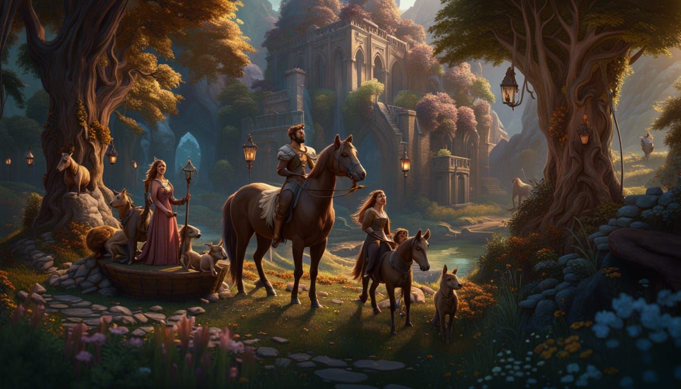 Happy Centaur Family in Detailed Matte Painting