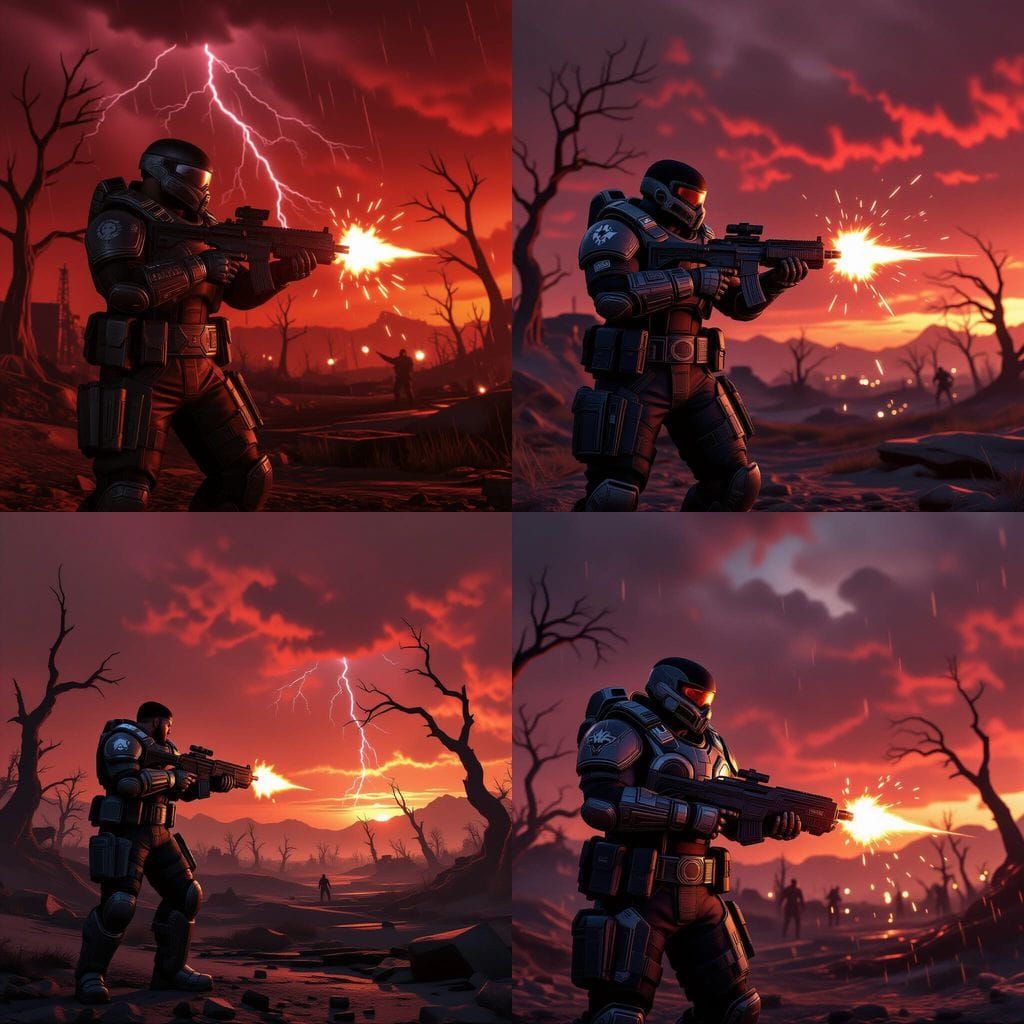 Soldier in C.O.G. Armor with Plasma Pistol on Battlefield