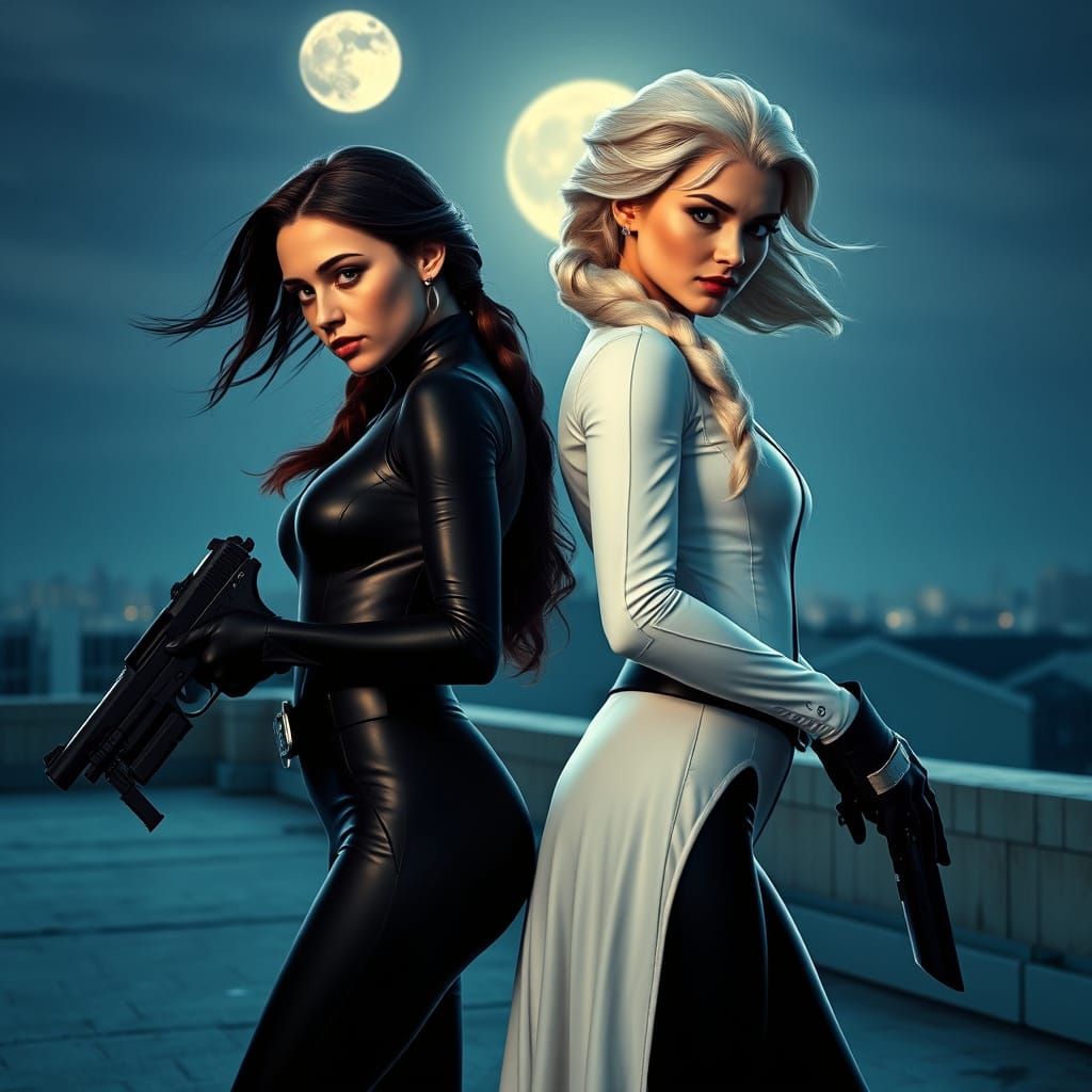 Elsa and Belle as Secret Agents in a High-Rise Cityscape, in...