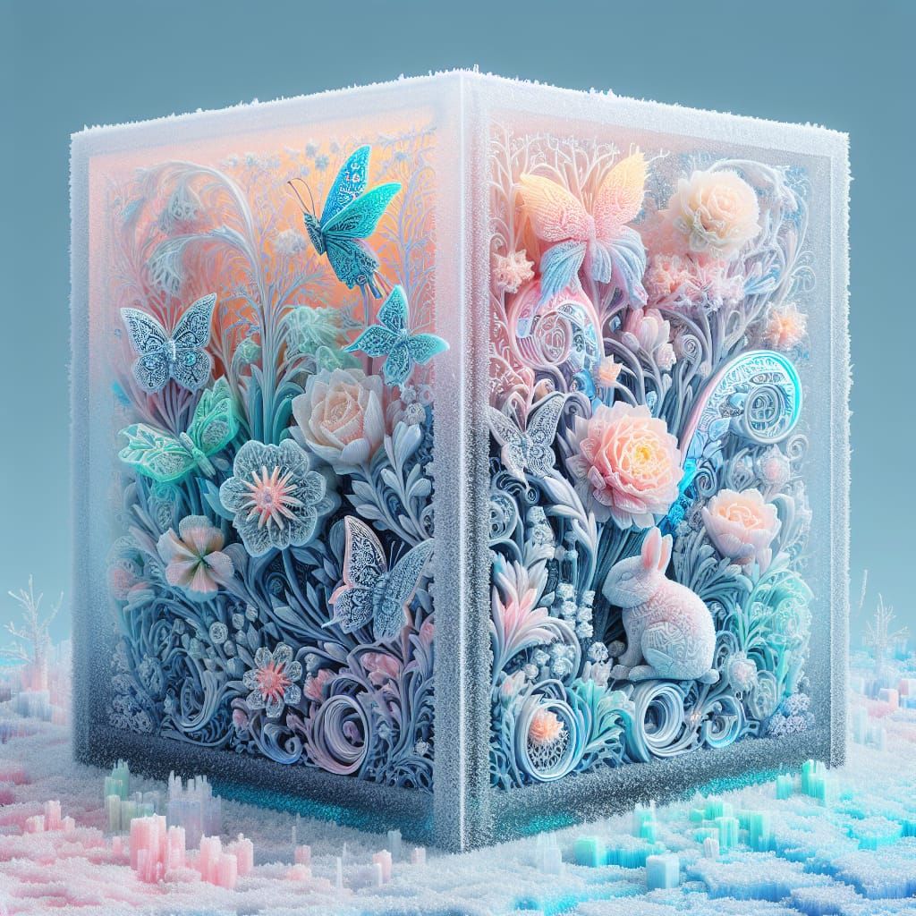Springtime Floral Garden in Frozen Glass Cube