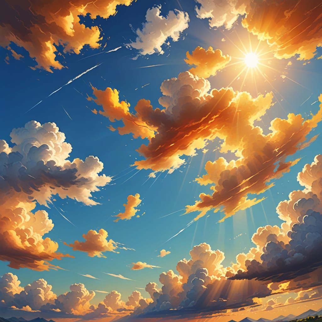 Vivid Digital Art of a Majestic Landscape with Colorful Clou...