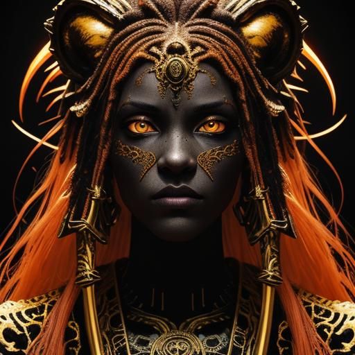 Woman Fights Tiger in Dark Fantasy Style