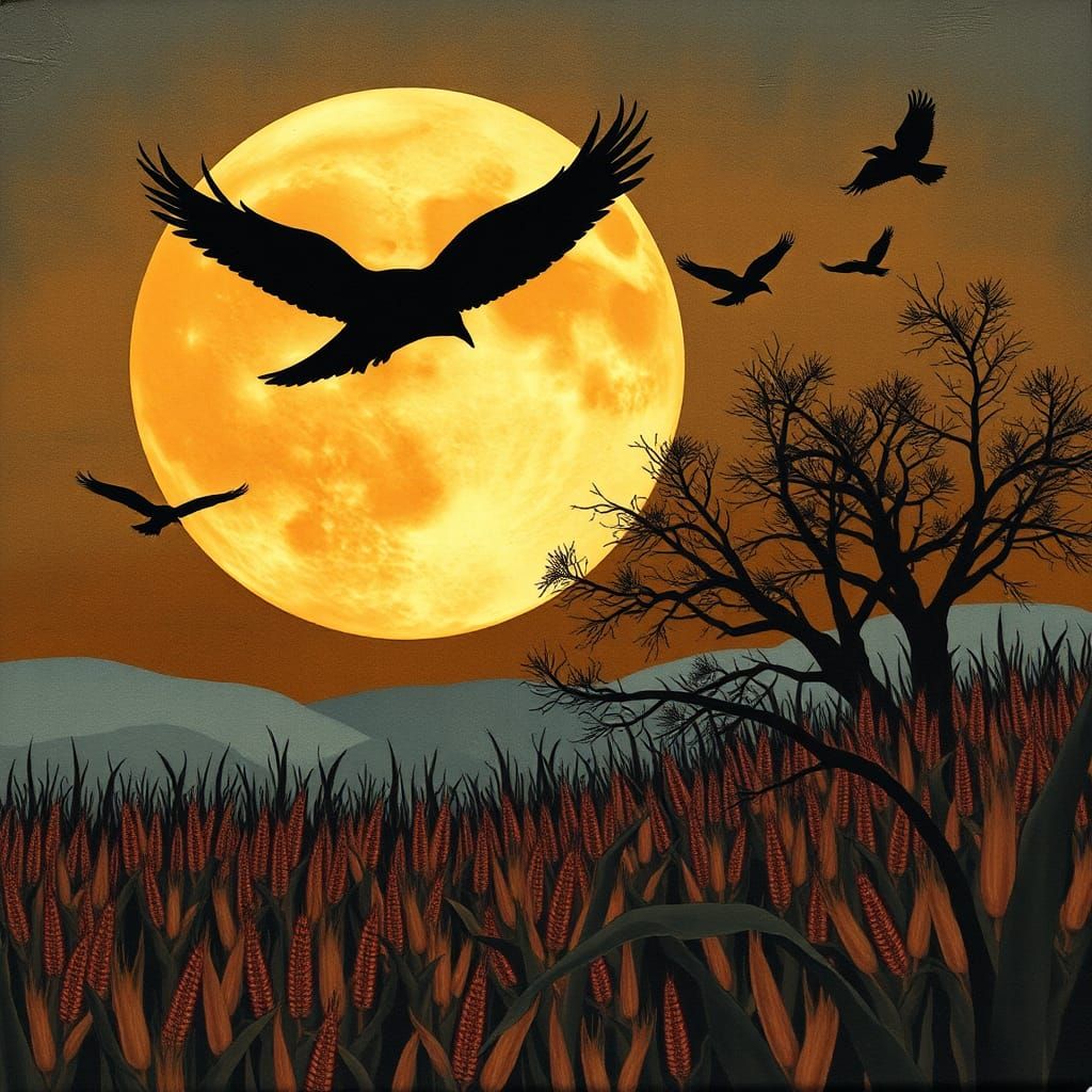 Mystical Harvest Moon Paper Collage