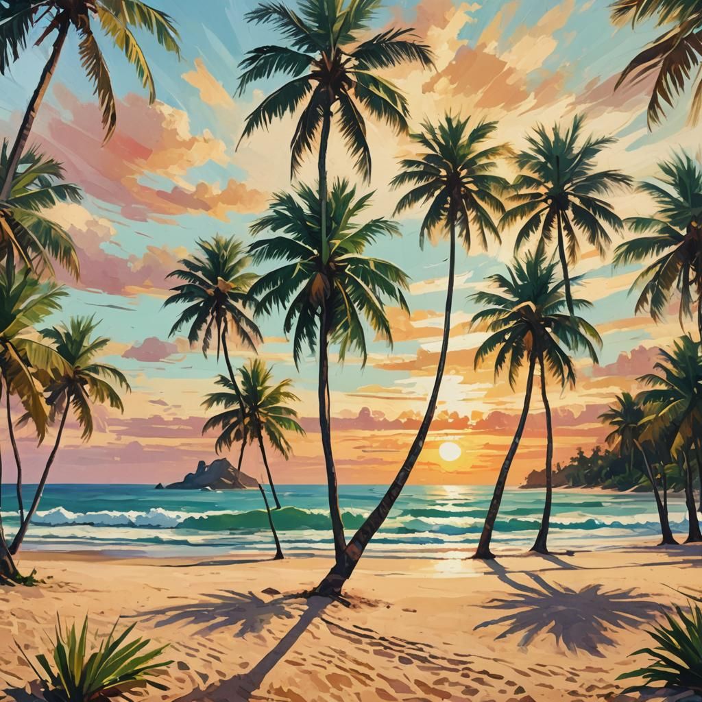 Post-Impressionist Tropical Beach Sunset Film Still