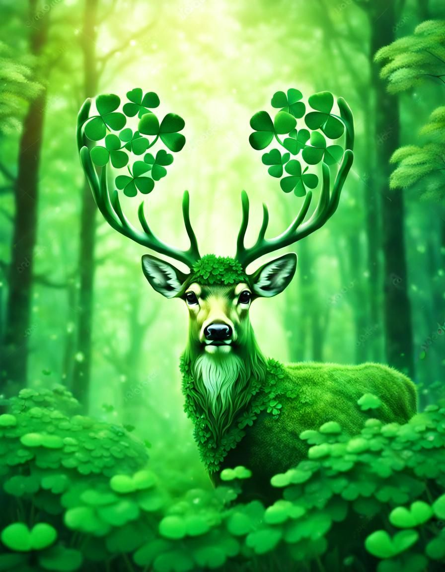 Fantasy Plant Deer with Clover Antlers