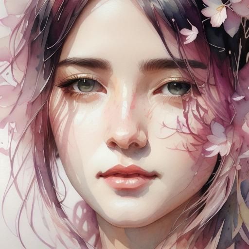 Nature and Portrait Blend in Watercolor Style