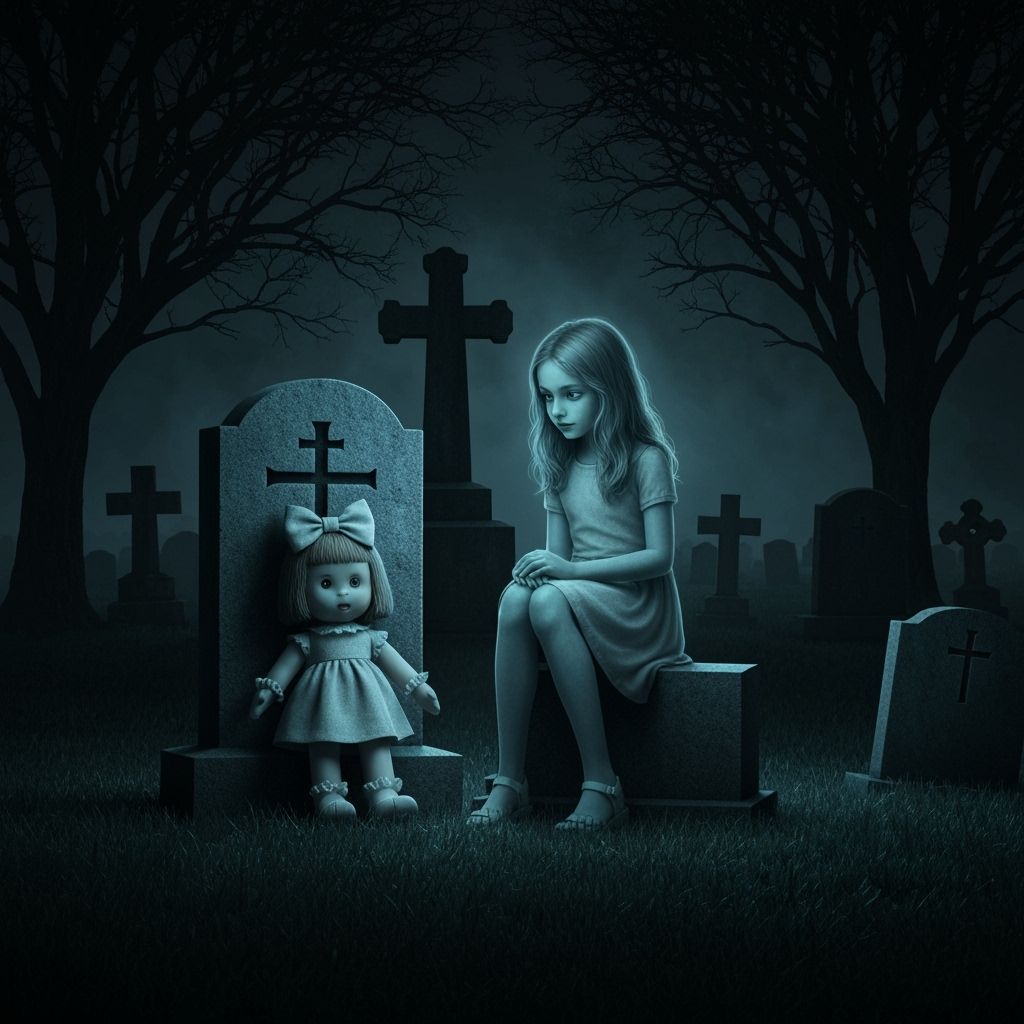 Ghost Girl With Doll in Graveyard