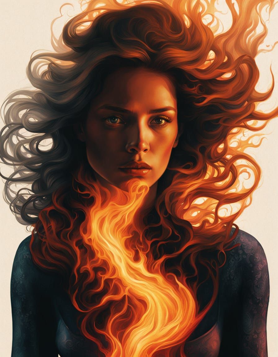 Surreal Flame Spirit in a Flickering Aura