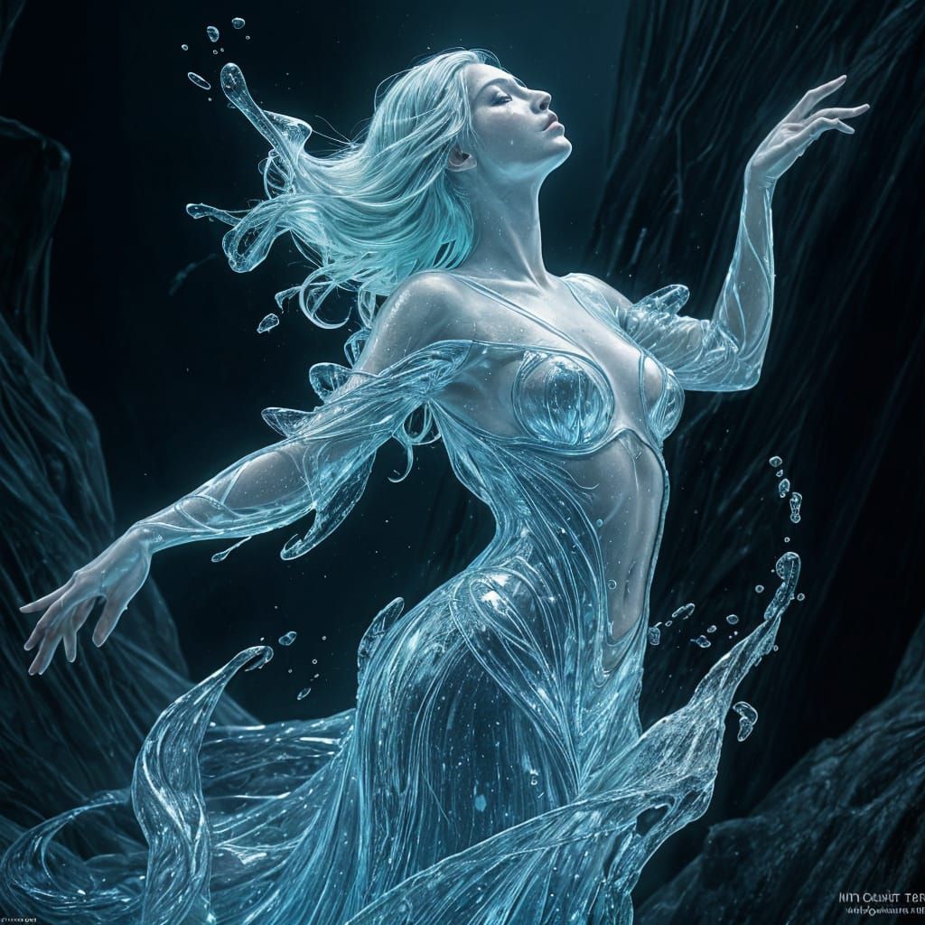 Ethereal Water Sculpture of Woman Frozen in Motion