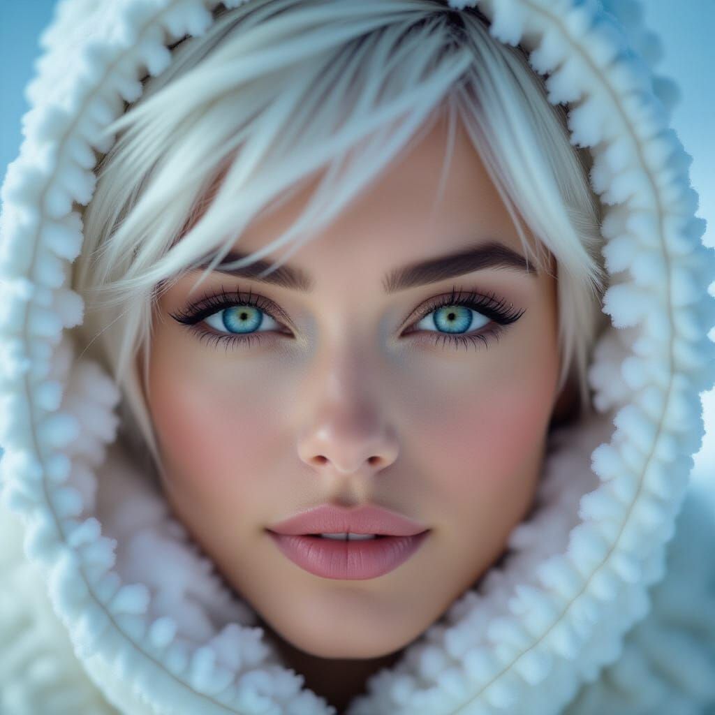Elegant Woman with White Hair and Crystal Eyes