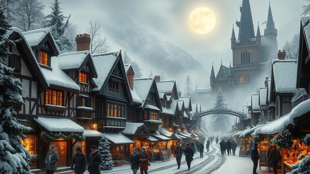 Snowy Christmas Village in Alpine Gothic Style