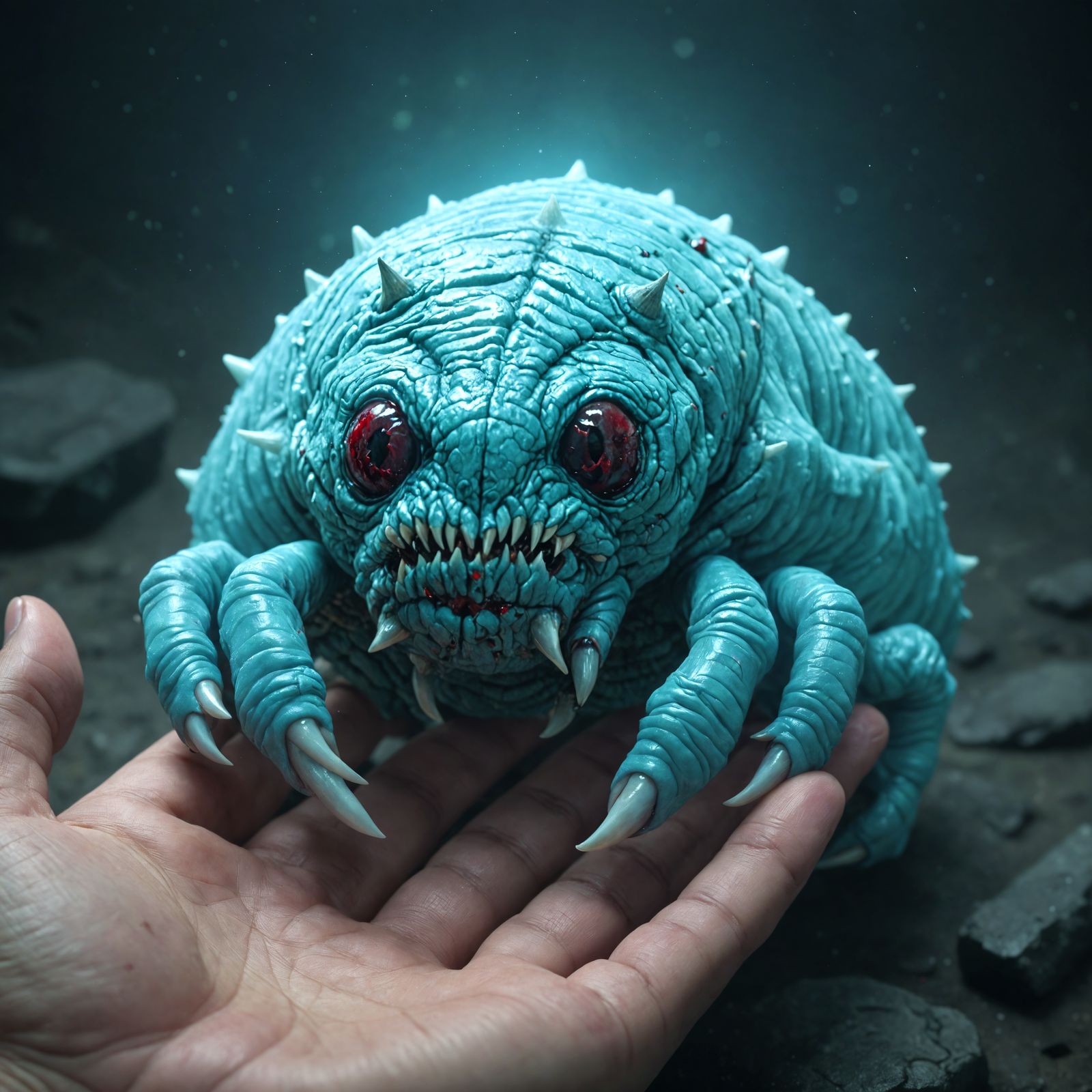 Bioluminescent Tardigrade with Spider Eyes in Vintage Photo