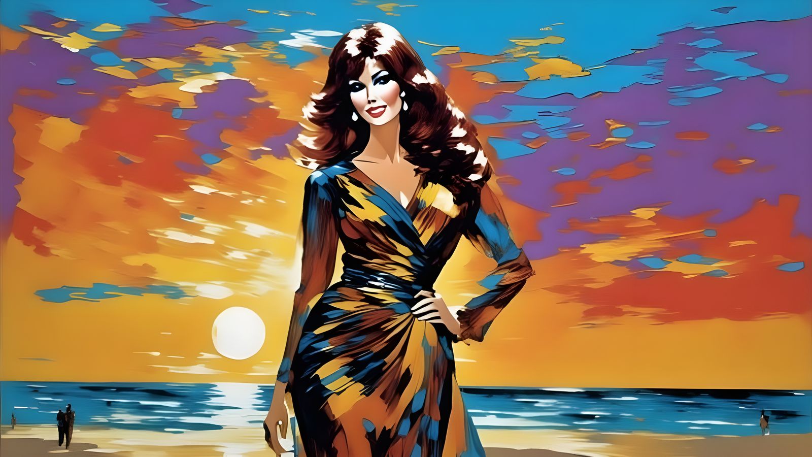 Raquel Welch on Beach: Abstract Expressionist Impasto Painti...