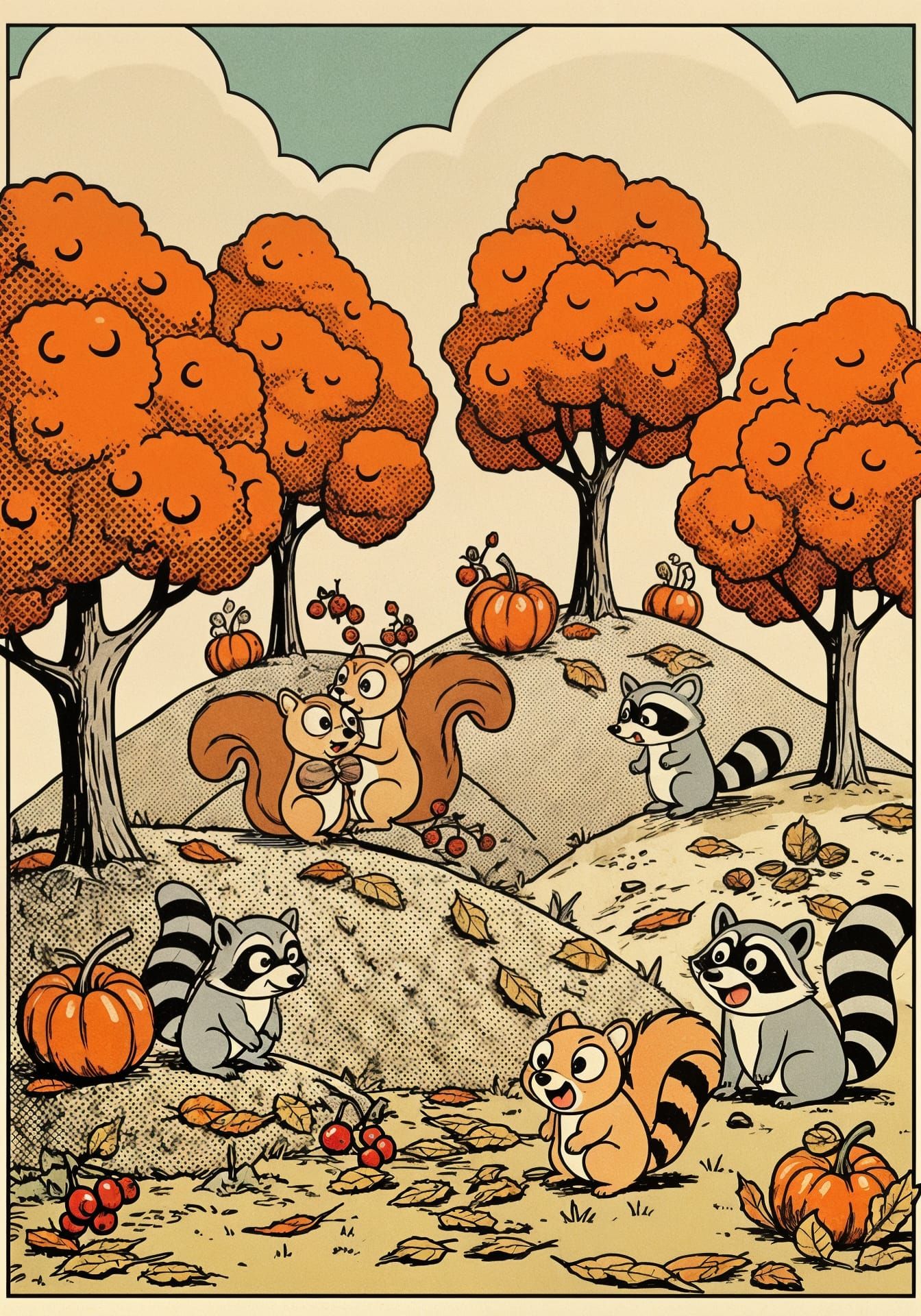 Retro Comic Autumn Forest Diorama