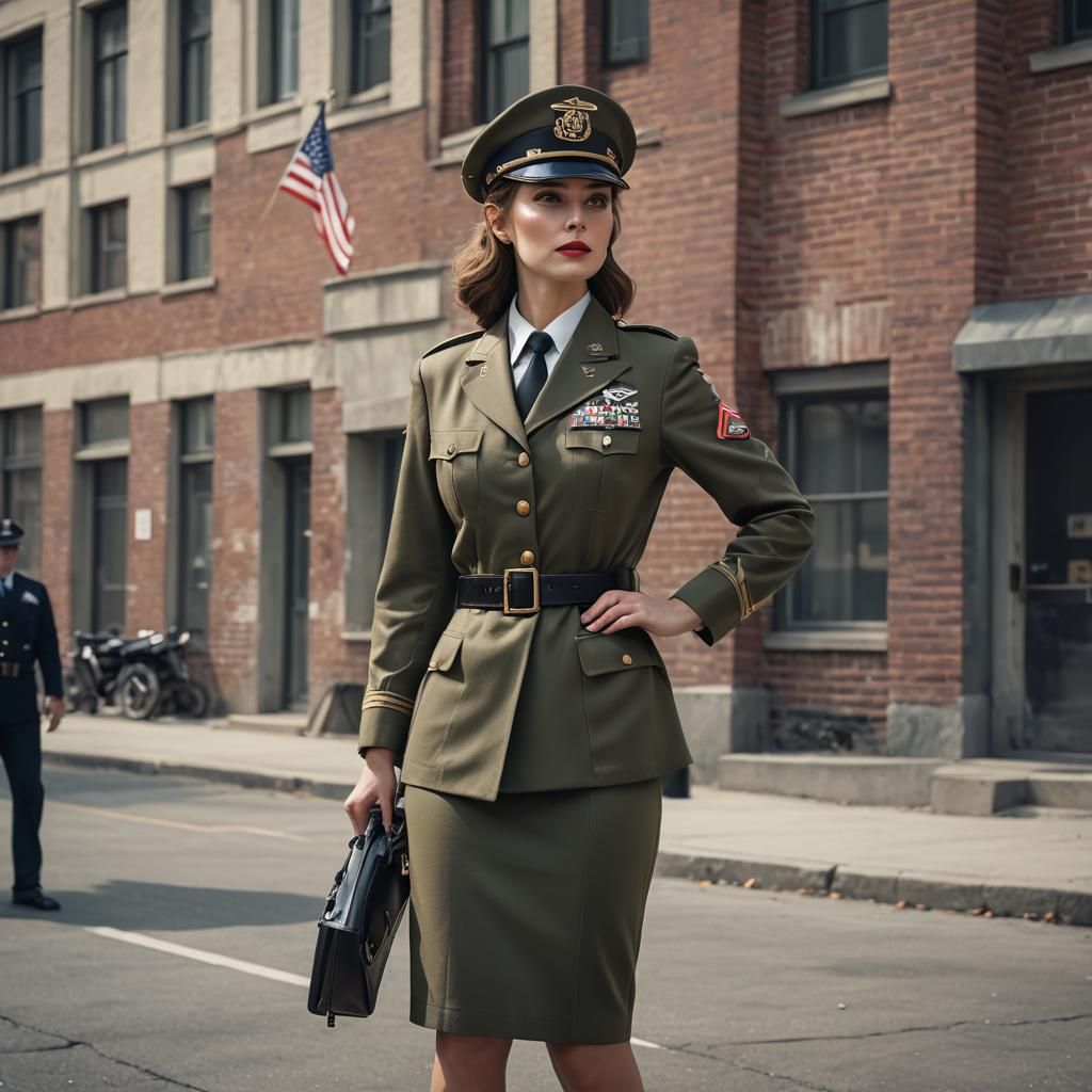 Attractive Officer in Cold War Era, Photorealistic Portrait