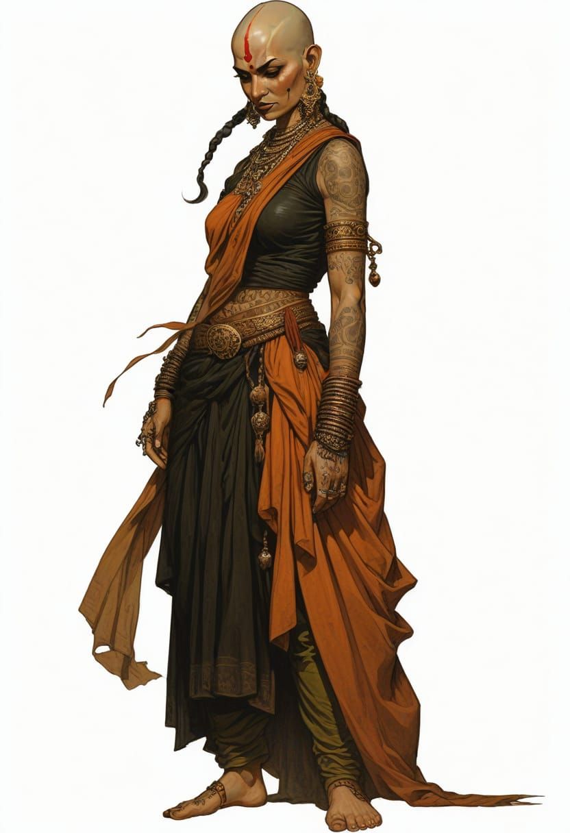 18th Century Hindu Monk Tattooed in Heroic Fantasy Style