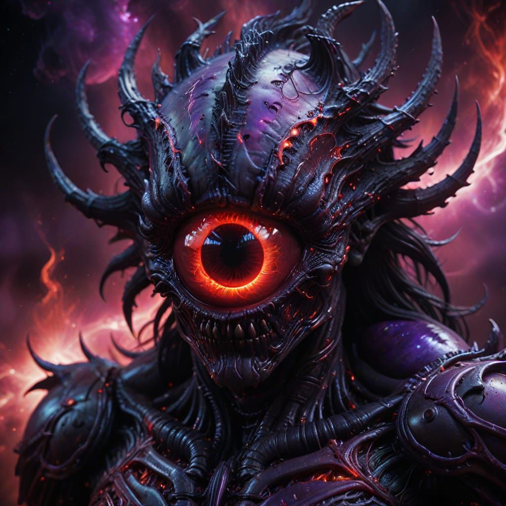 Cosmic Horror Masterpiece: Ominous, Glowing Red Eye in Space...