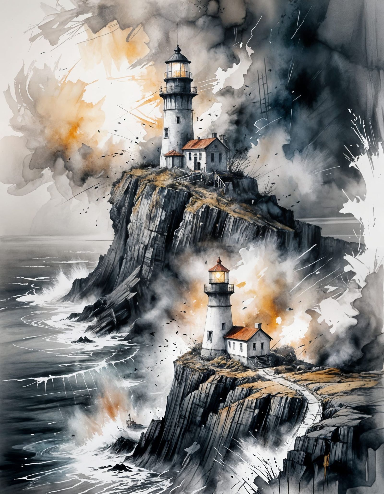 Lighthouse Charcoal Sketch in Expressive Style