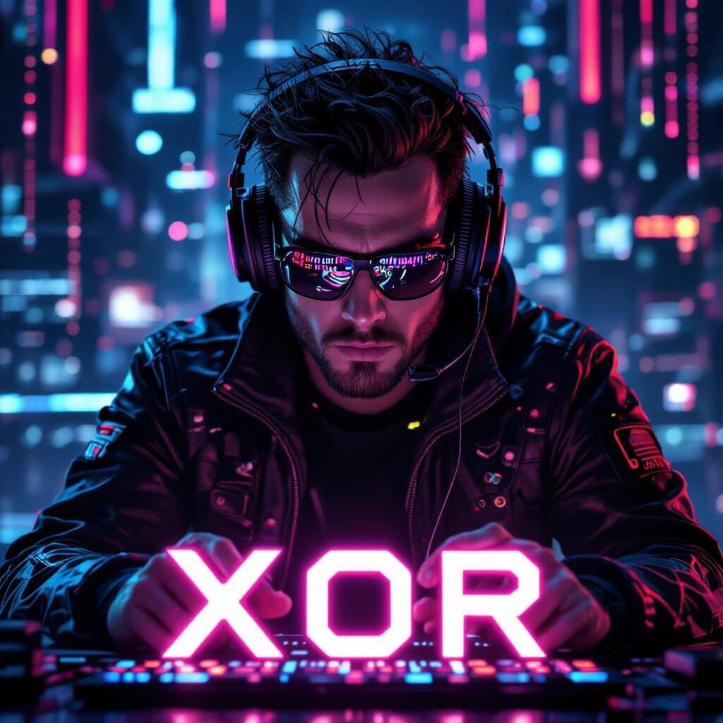 Cyberpunk XOR-cist Computer Programmer in Neon City