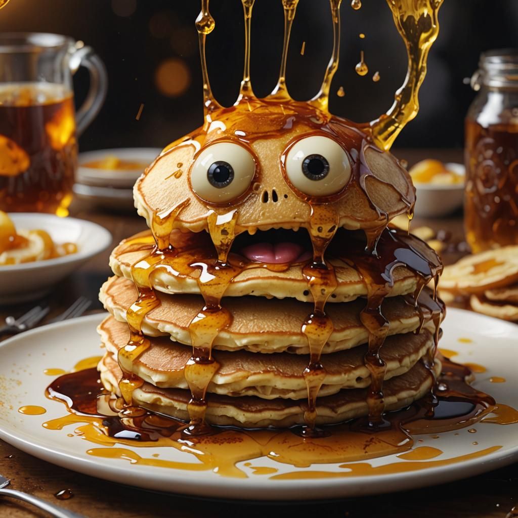Maple Syrup Pancake Monster: Anime-Inspired Digital Art