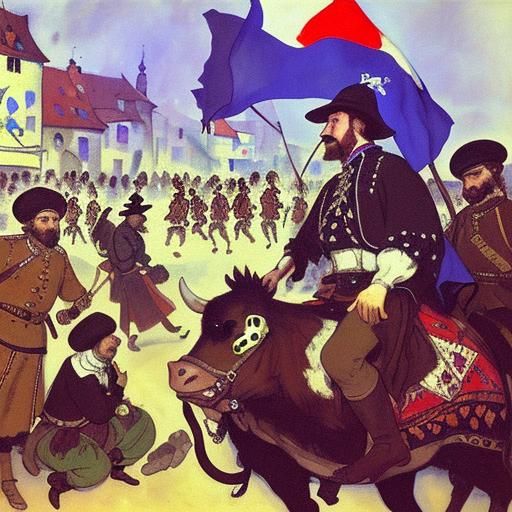 Ox Frog Watches a Battle: Impressionistic Art