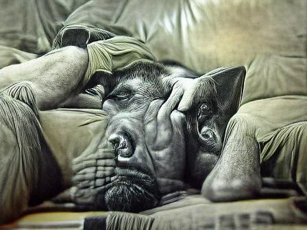 Detailed Oil Painting of Boredom in Charcoal Style