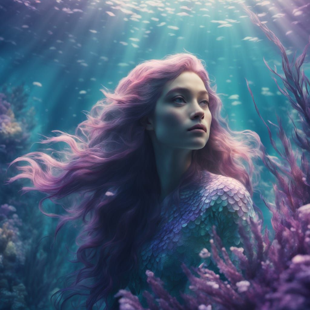 Serene Mermaid Underwater Filmic Close-Up