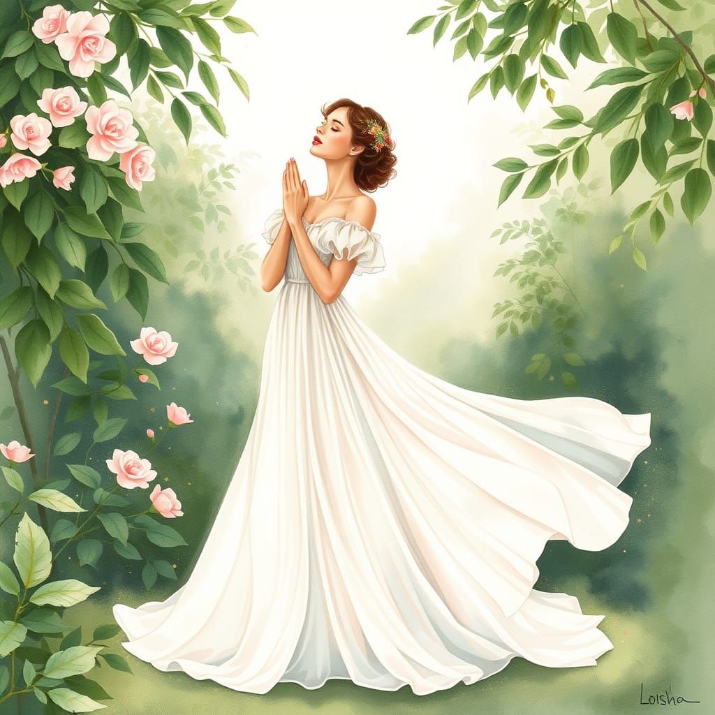 Serene Woman in a Dreamy Garden