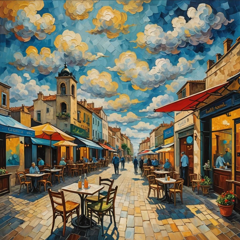 Dali and Van Gogh at a Cafe, Impasto Painting